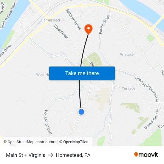 Main St + Virginia to Homestead, PA map