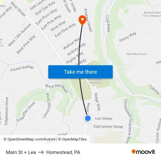 Main St + Lea to Homestead, PA map