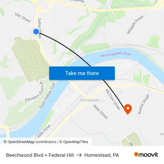 Beechwood Blvd + Federal Hill to Homestead, PA map