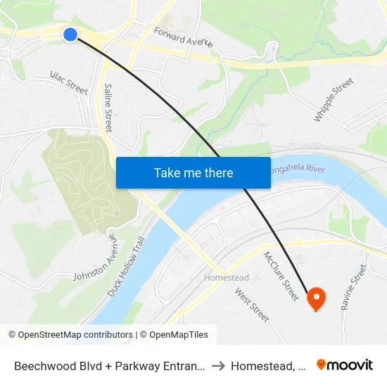 Beechwood Blvd + Parkway Entrance to Homestead, PA map