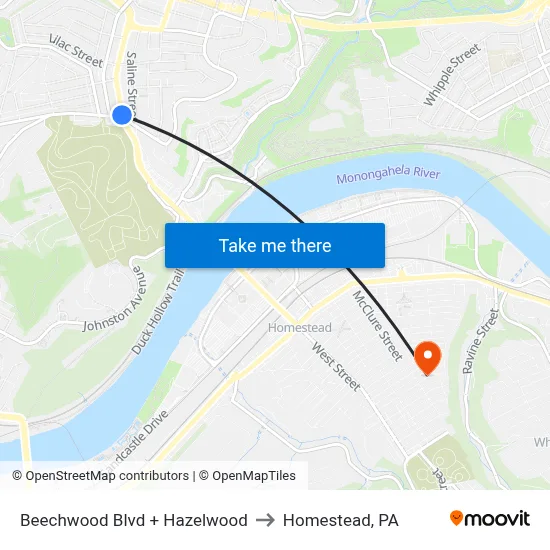 Beechwood Blvd + Hazelwood to Homestead, PA map