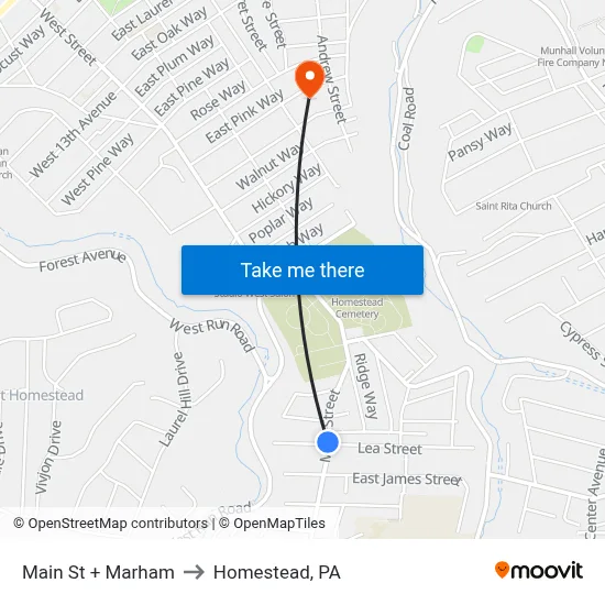 Main St + Marham to Homestead, PA map
