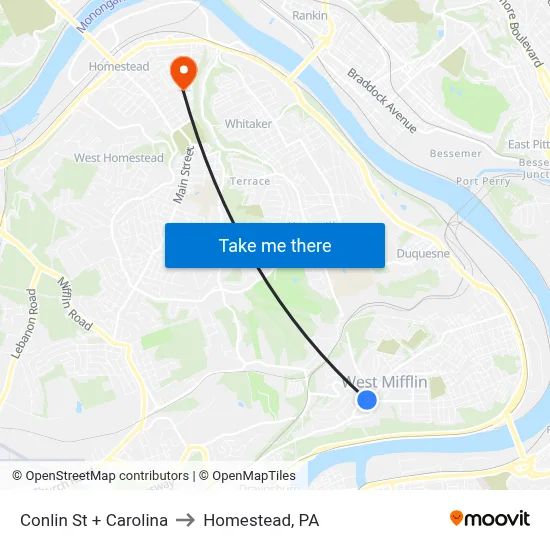 Conlin St + Carolina to Homestead, PA map