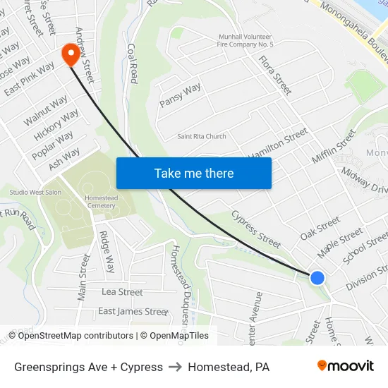 Greensprings Ave + Cypress to Homestead, PA map