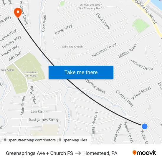 Greensprings Ave + Church FS to Homestead, PA map