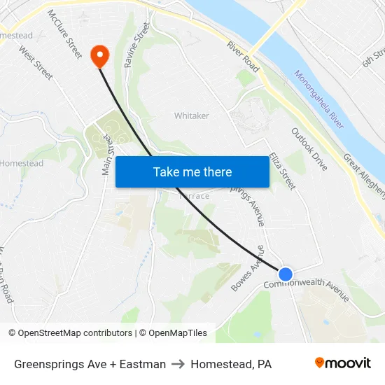 Greensprings Ave + Eastman to Homestead, PA map