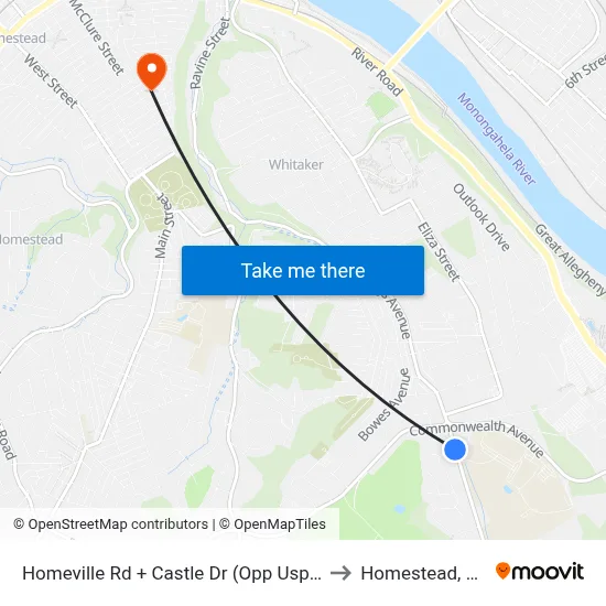 Homeville Rd + Castle Dr (Opp Usps) to Homestead, PA map