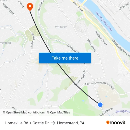 Homeville Rd + Castle Dr to Homestead, PA map