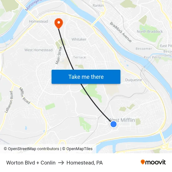 Worton Blvd + Conlin to Homestead, PA map