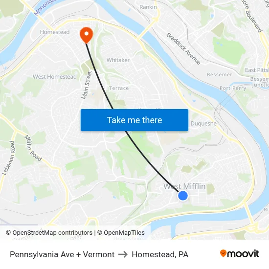 Pennsylvania Ave + Vermont to Homestead, PA map