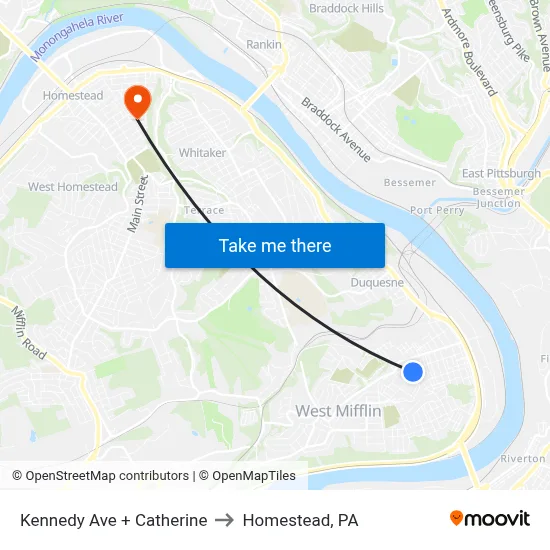 Kennedy Ave + Catherine to Homestead, PA map