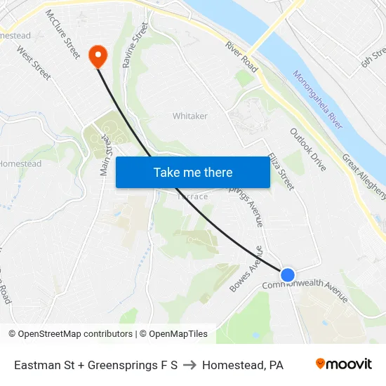 Eastman St + Greensprings F S to Homestead, PA map