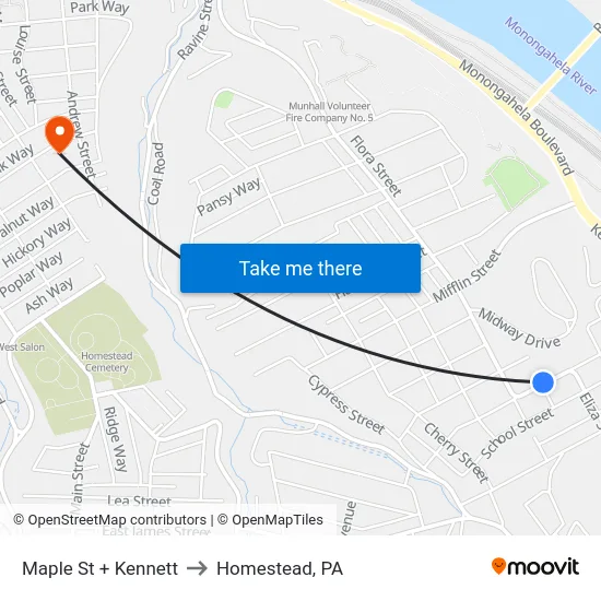 Maple St + Kennett to Homestead, PA map
