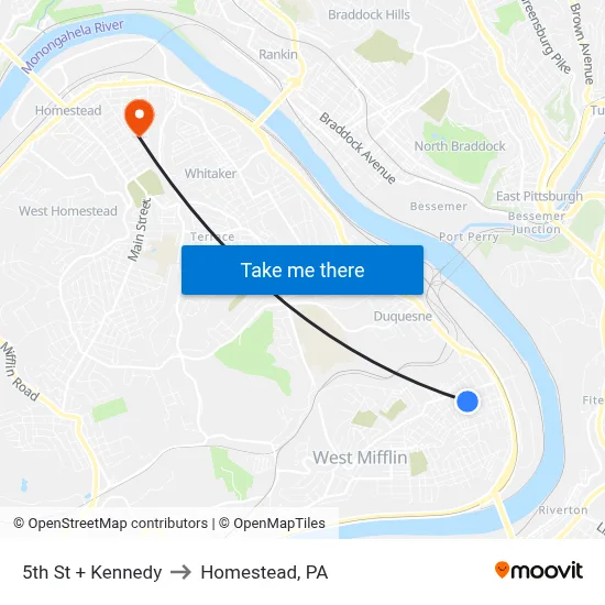 5th St + Kennedy to Homestead, PA map
