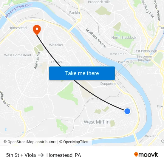 5th St + Viola to Homestead, PA map
