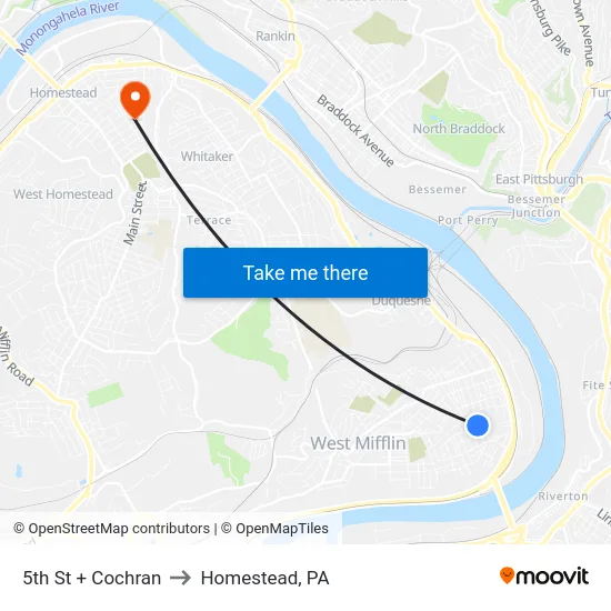 5th St + Cochran to Homestead, PA map