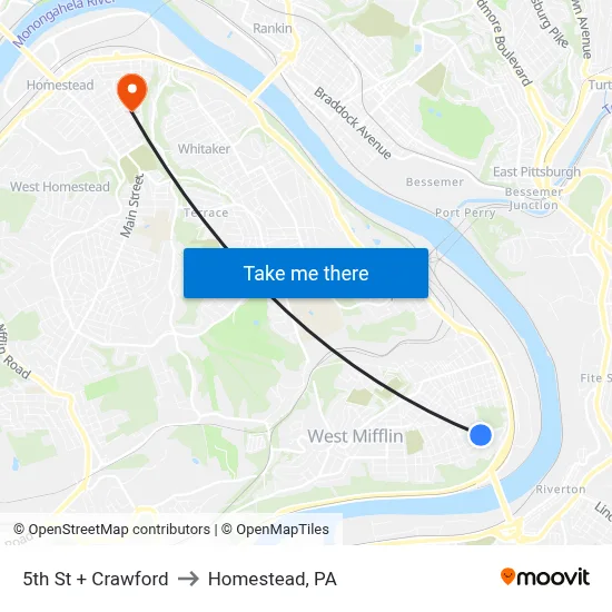 5th St + Crawford to Homestead, PA map