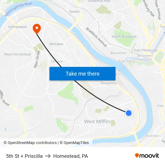 5th St + Priscilla to Homestead, PA map