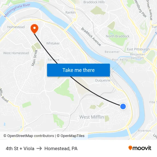 4th St + Viola to Homestead, PA map