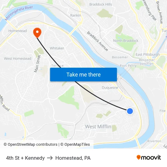 4th St + Kennedy to Homestead, PA map