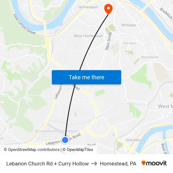 Lebanon Church Rd + Curry Hollow to Homestead, PA map
