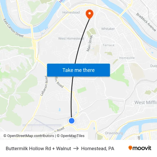 Buttermilk Hollow Rd + Walnut to Homestead, PA map