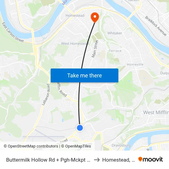 Buttermilk Hollow Rd + Pgh-Mckpt Blvd to Homestead, PA map