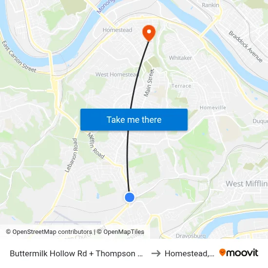 Buttermilk Hollow Rd + Thompson Run FS to Homestead, PA map