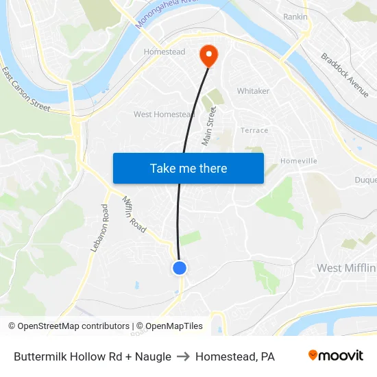 Buttermilk Hollow Rd + Naugle to Homestead, PA map