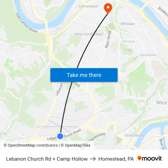 Lebanon Church Rd + Camp Hollow to Homestead, PA map