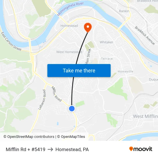 Mifflin Rd + #5419 to Homestead, PA map