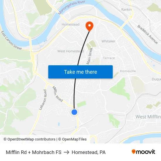 Mifflin Rd + Mohrbach FS to Homestead, PA map
