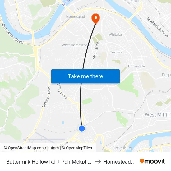 Buttermilk Hollow Rd + Pgh-Mckpt Blvd to Homestead, PA map