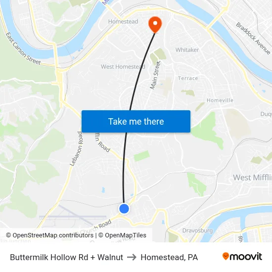 Buttermilk Hollow Rd + Walnut to Homestead, PA map