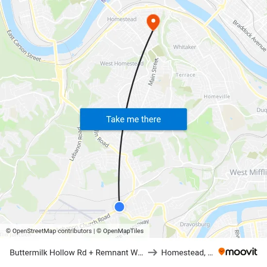 Buttermilk Hollow Rd + Remnant World to Homestead, PA map