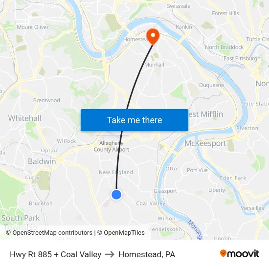 Hwy Rt 885 + Coal Valley to Homestead, PA map