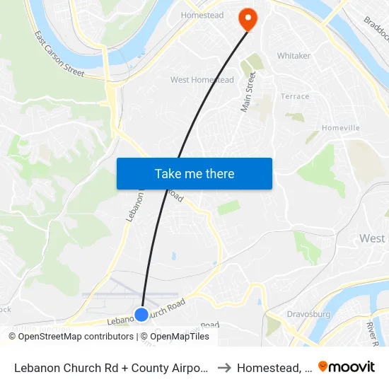 Lebanon Church Rd + County Airport Ent to Homestead, PA map