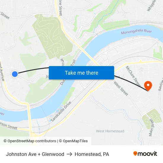 Johnston Ave + Glenwood to Homestead, PA map