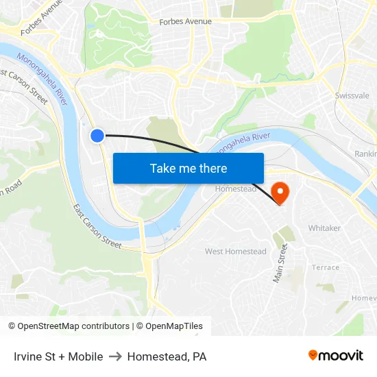 Irvine St + Mobile to Homestead, PA map