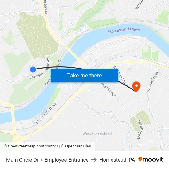 Main Circle Dr + Employee Entrance to Homestead, PA map