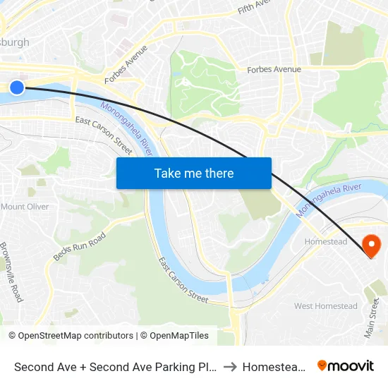 Second Ave + Second Ave Parking Pl (#1250) to Homestead, PA map