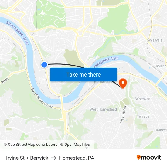 Irvine St + Berwick to Homestead, PA map