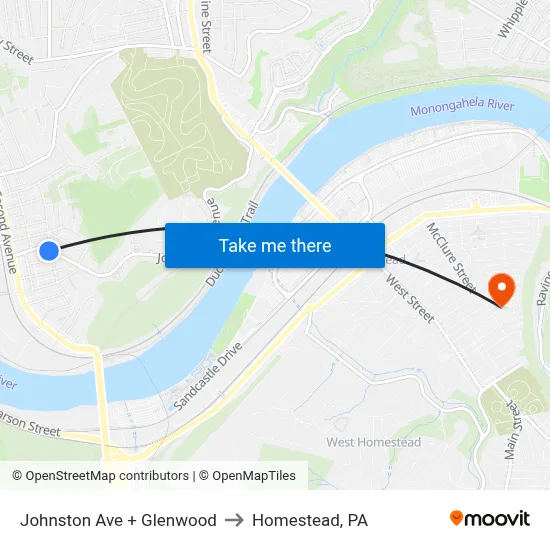Johnston Ave + Glenwood to Homestead, PA map