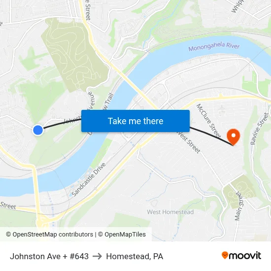 Johnston Ave + #643 to Homestead, PA map
