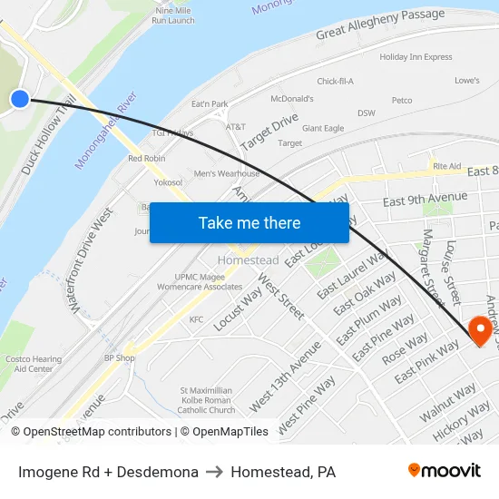 Imogene Rd + Desdemona to Homestead, PA map