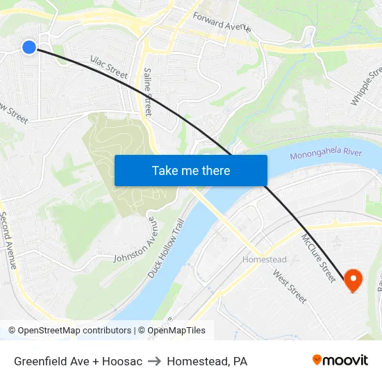 Greenfield Ave + Hoosac to Homestead, PA map