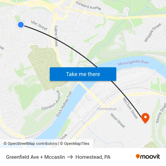 Greenfield Ave + Mccaslin to Homestead, PA map