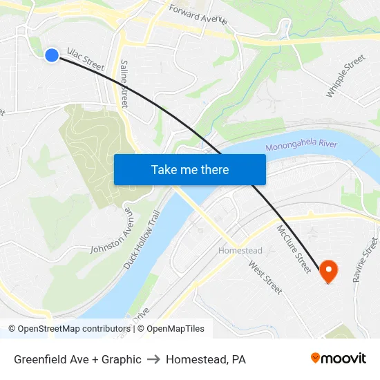 Greenfield Ave + Graphic to Homestead, PA map
