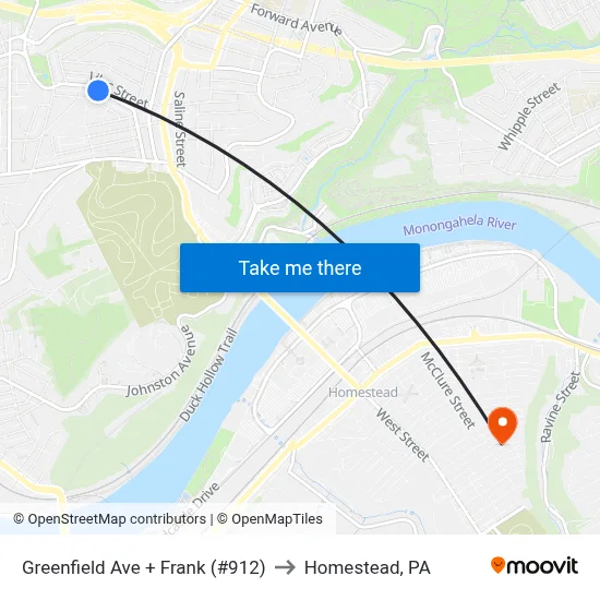 Greenfield Ave + Frank (#912) to Homestead, PA map