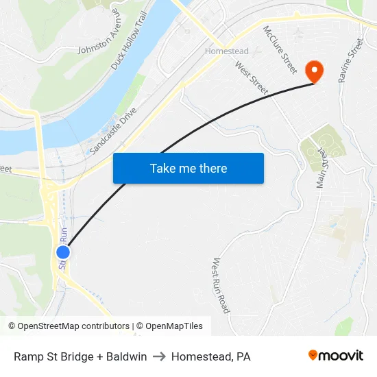 Ramp St Bridge + Baldwin to Homestead, PA map